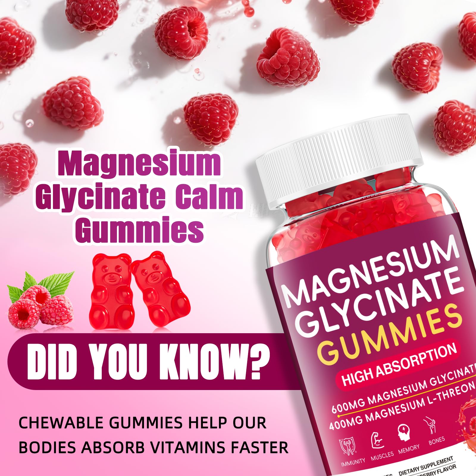 Ingredients and supplement facts for Magnesium Glycinate Gummies 600mg