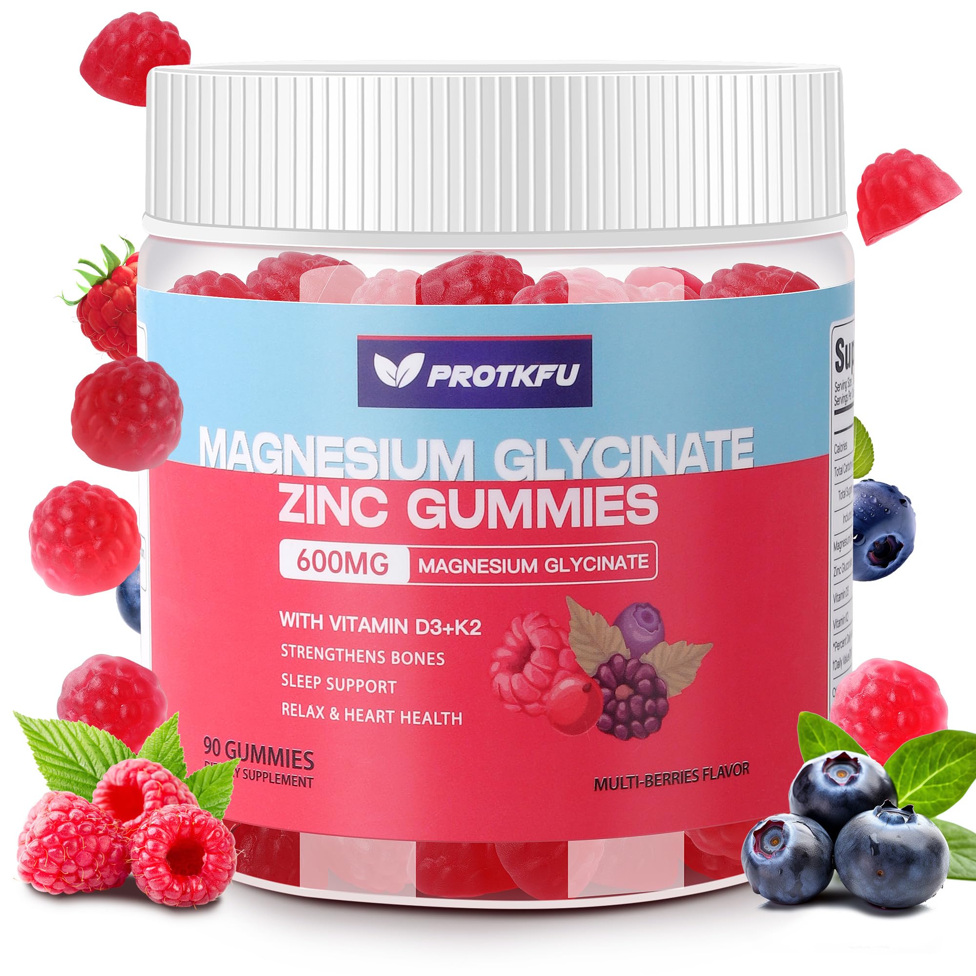 Front of bottle showing mixed berry magnesium glycinate gummies (90-count)