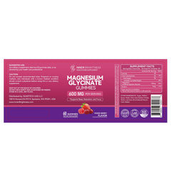 Nutrition facts panel showing 600 mg magnesium glycinate per serving
