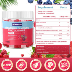 Gummy bottle label highlighting zinc, vitamin D3, and vitamin K2 for immunity and sleep