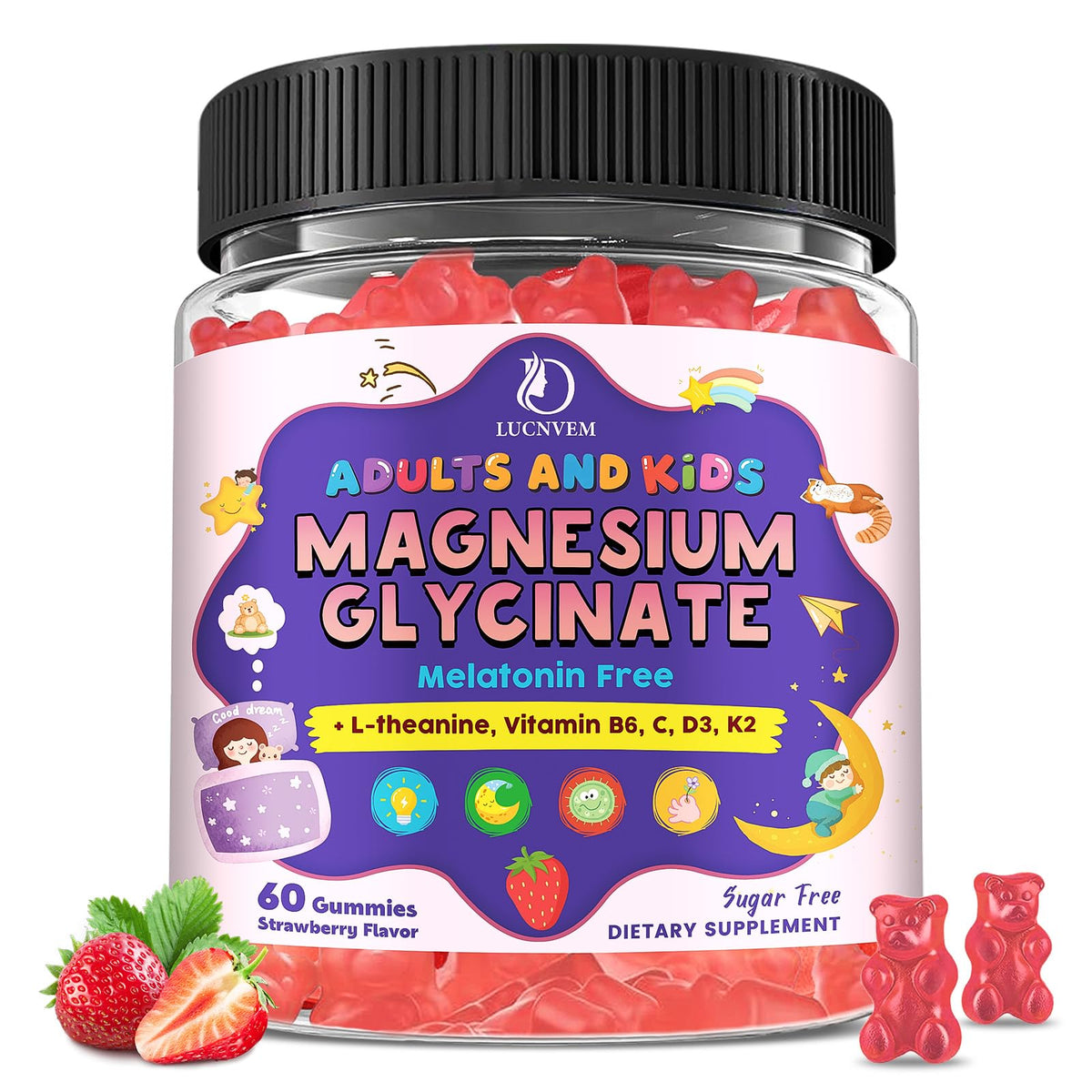 Front view of Magnesium Glycinate Gummies 60 Count bottle