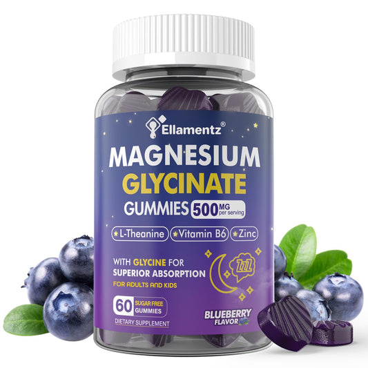 Magnesium Glycinate Gummies for adults and kids 6+ with blueberry flavor