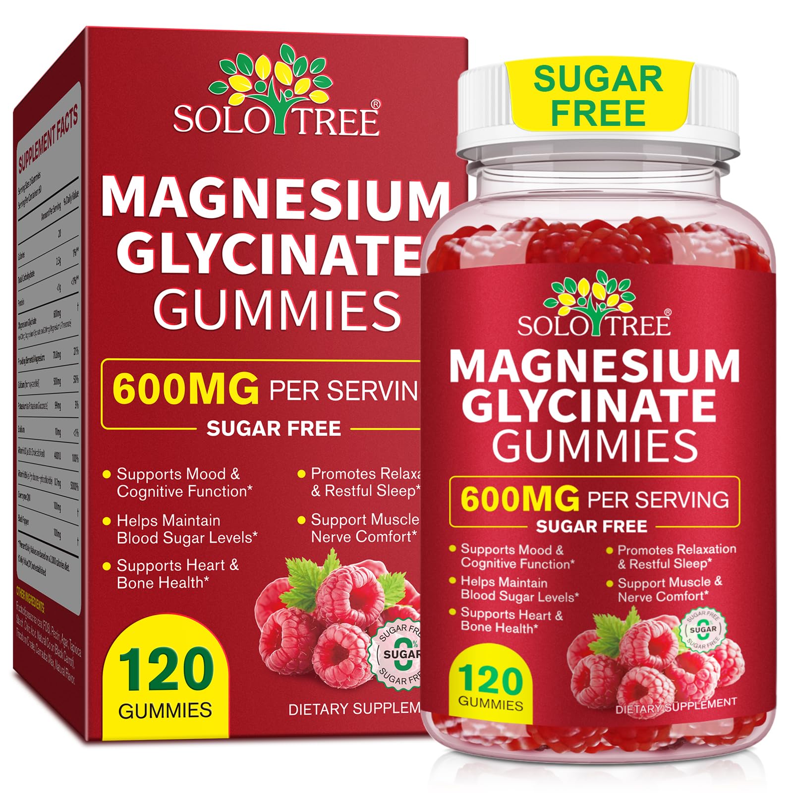 Bottle front view of 120-count Magnesium Glycinate Gummies with L-Threonate