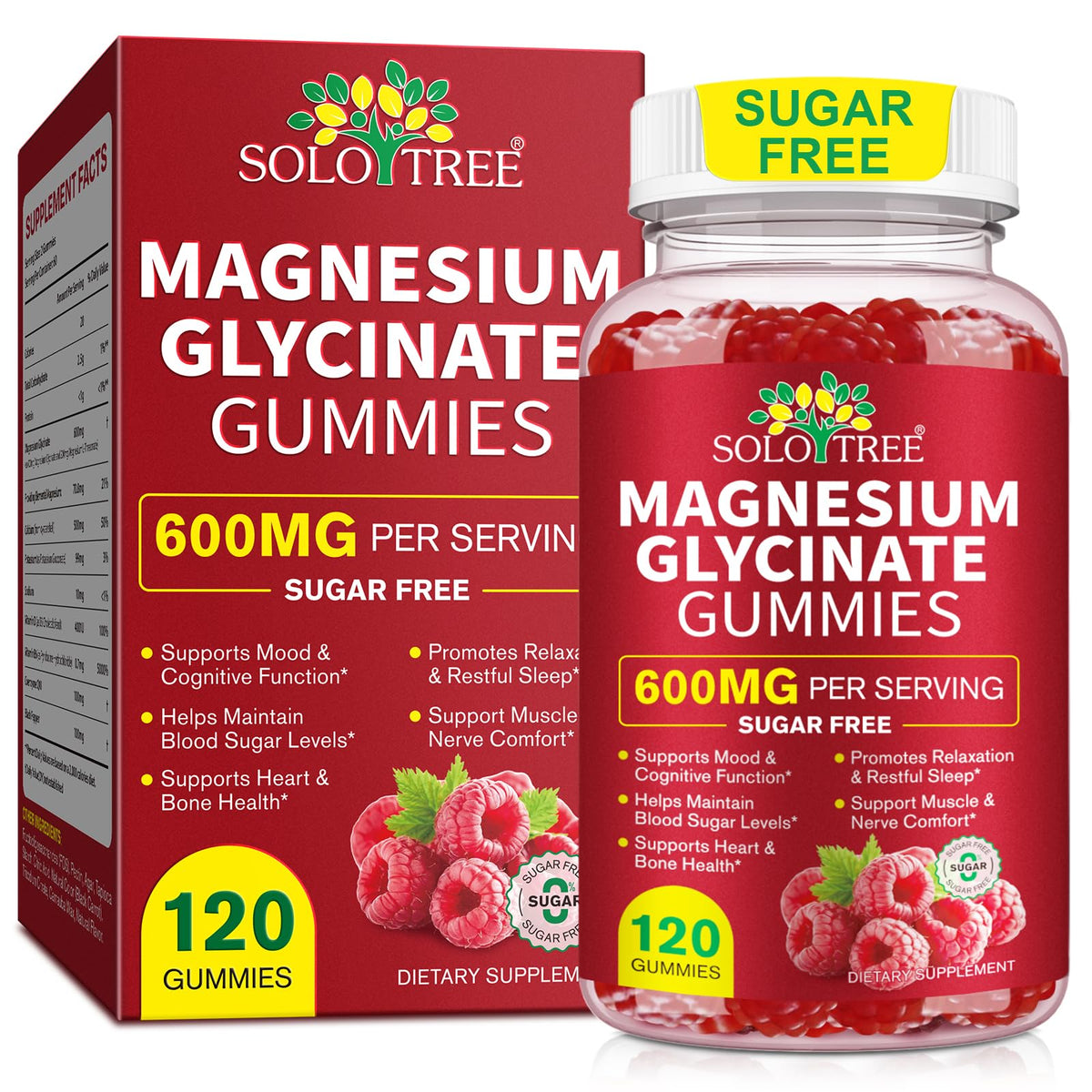 Bottle front view of 120-count Magnesium Glycinate Gummies with L-Threonate
