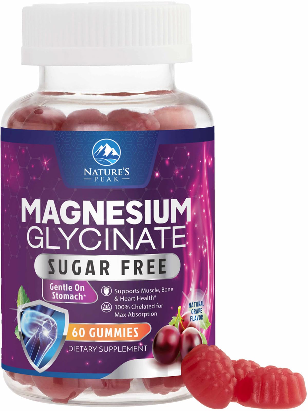 Bottle of Magnesium Glycinate Gummies with grape flavor