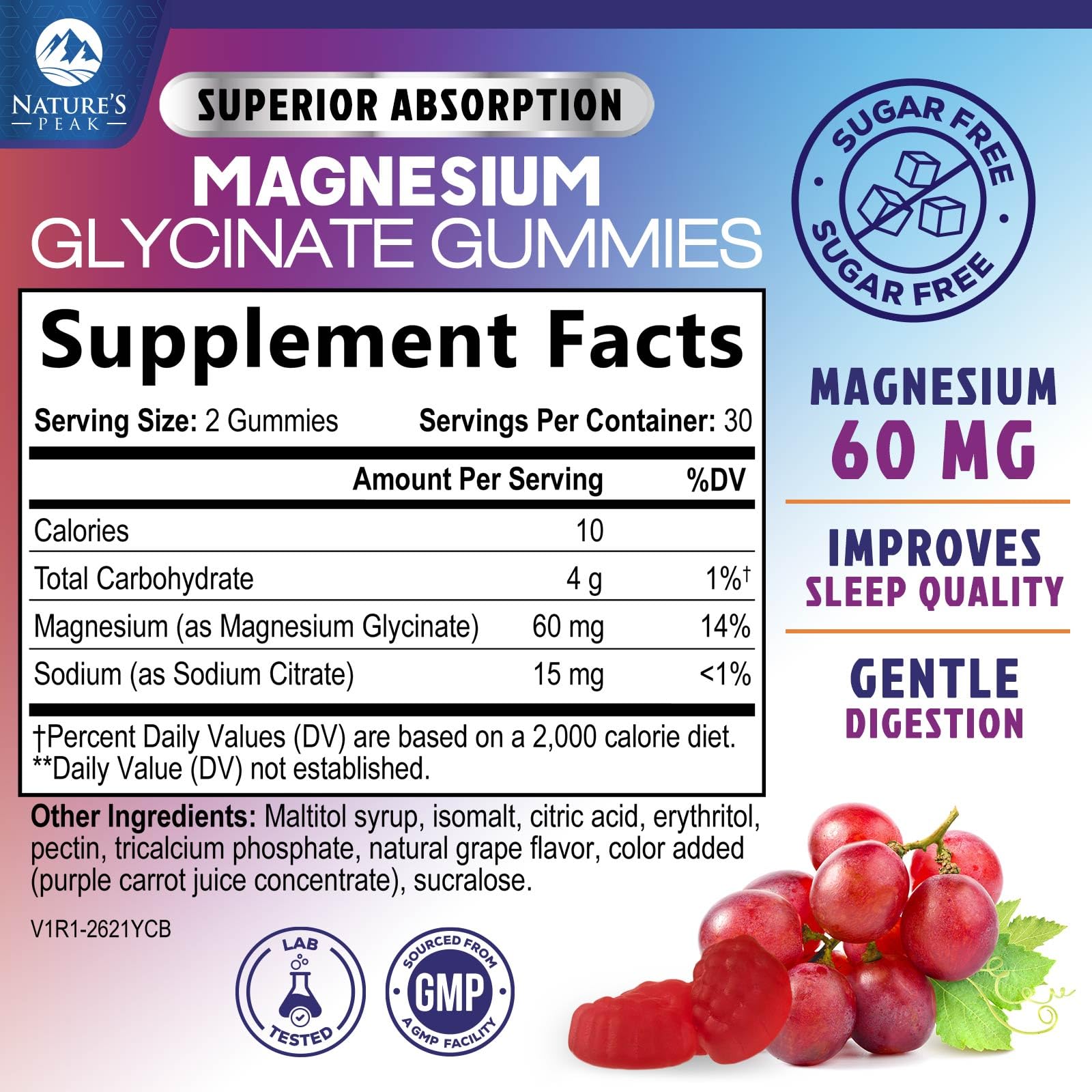 Single magnesium glycinate gummy highlighting chelated form