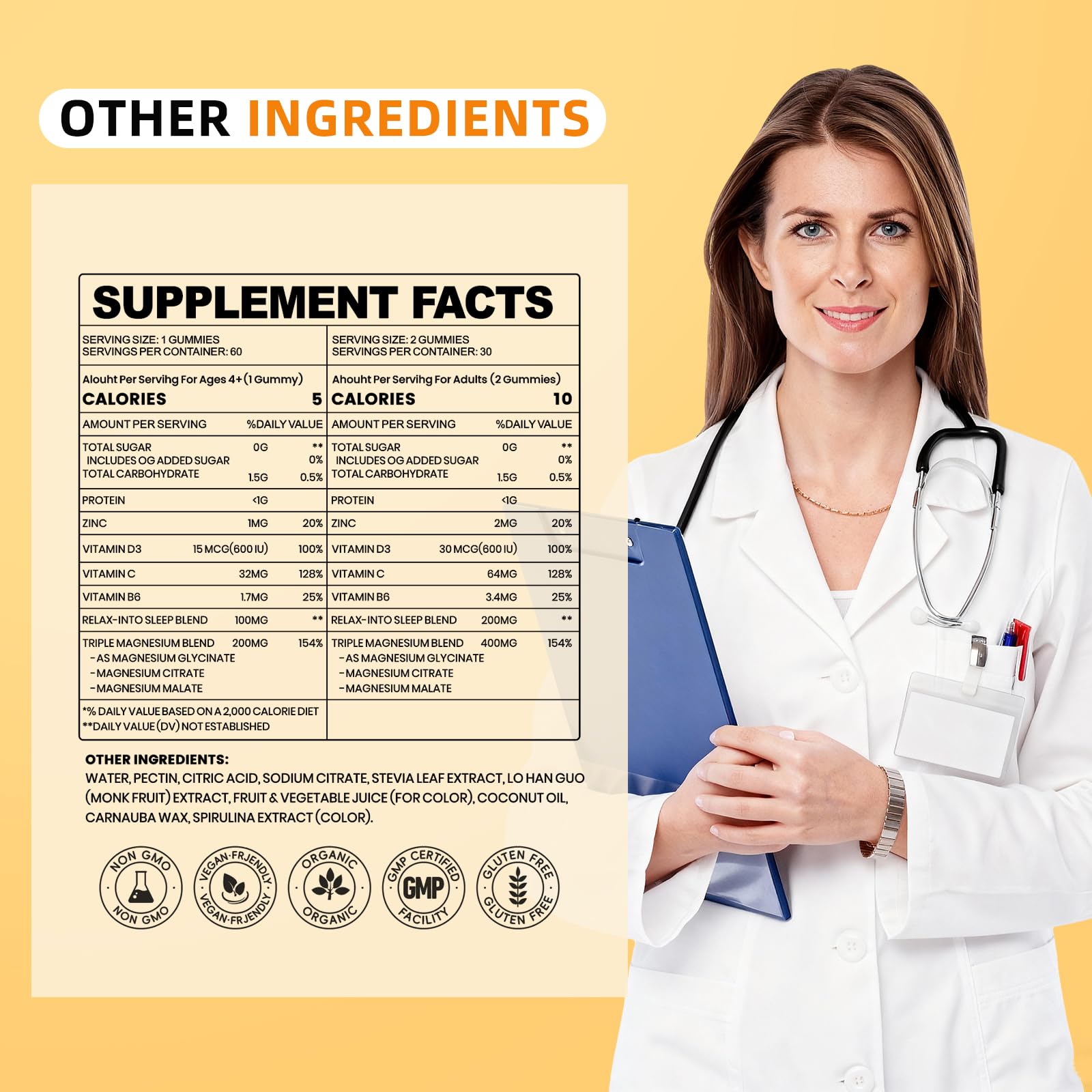 Magnesium glycinate gummies nutrition and ingredient label