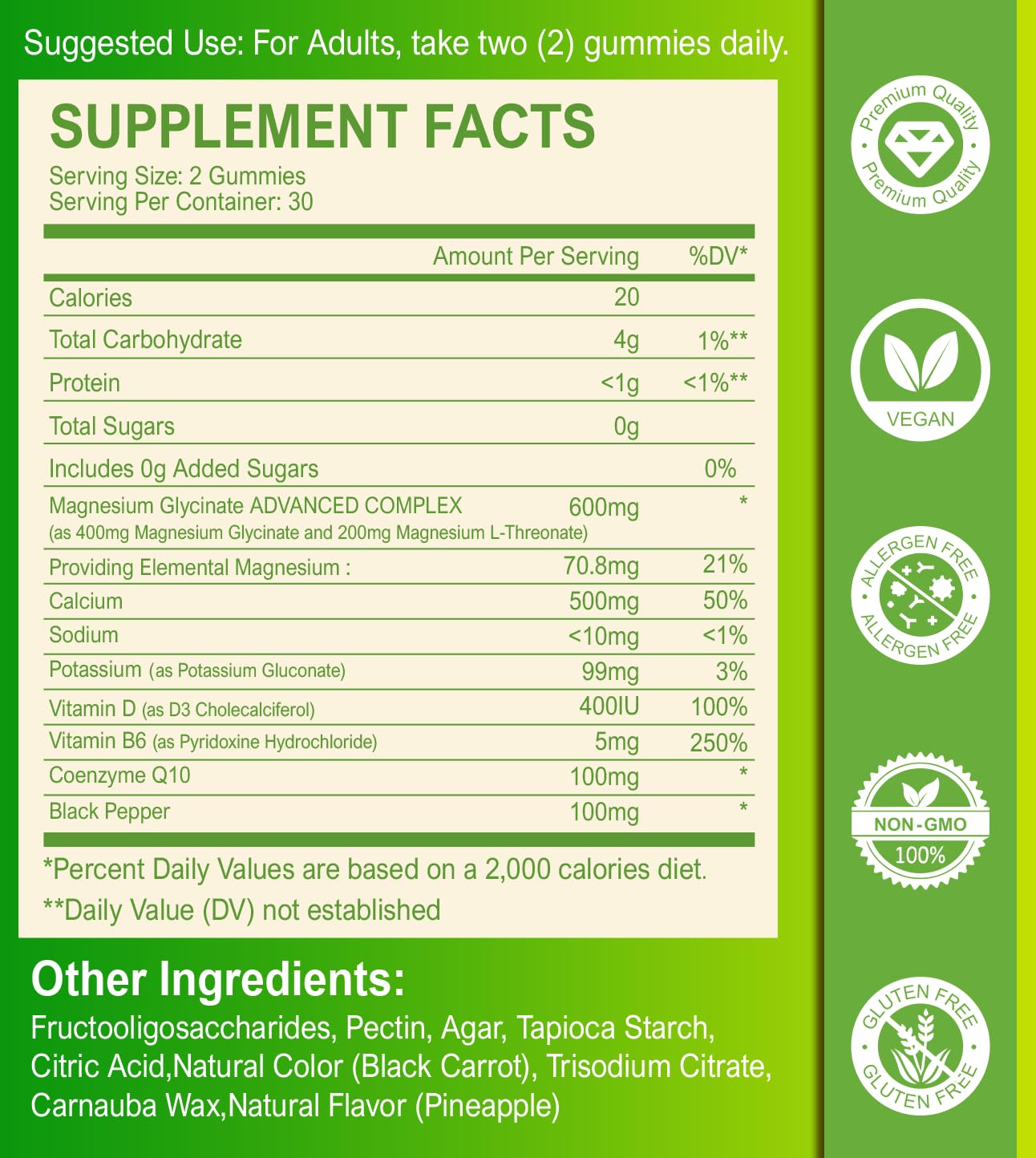 Supplement ingredients including magnesium glycinate and magnesium L-threonate
