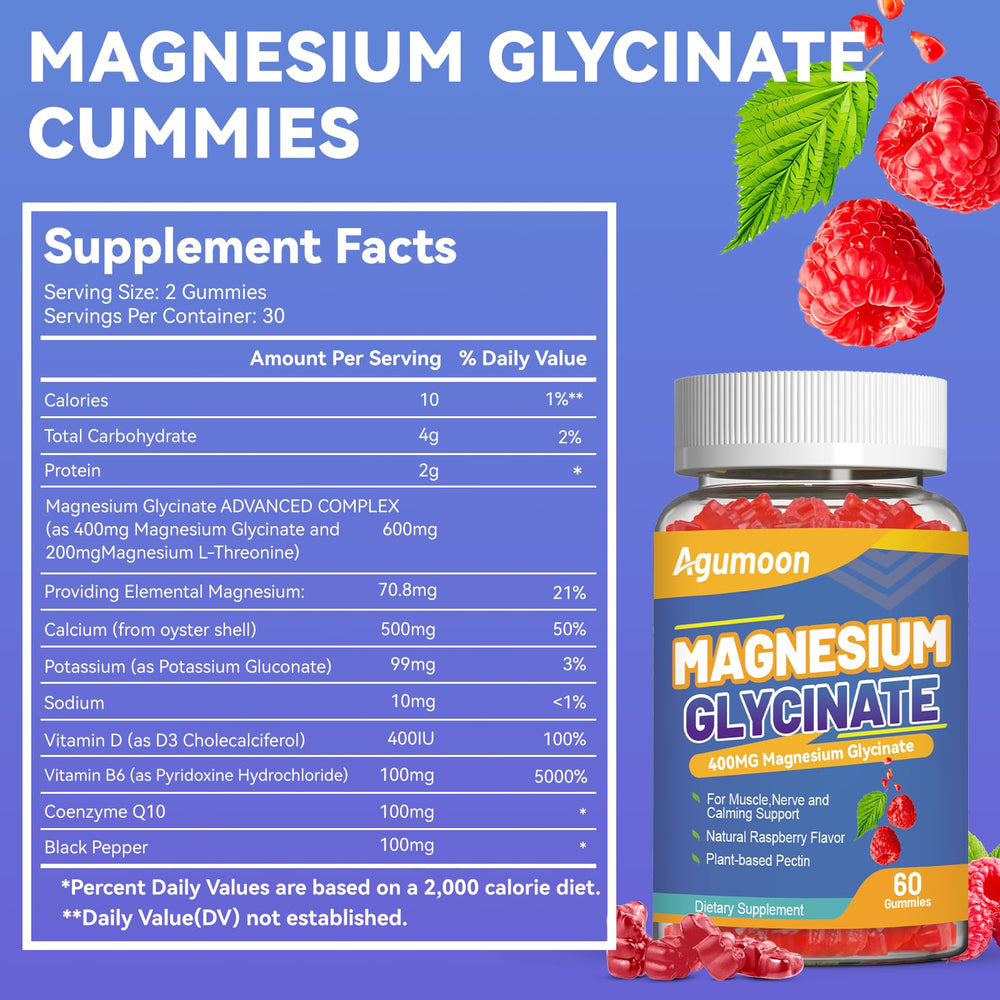 Supplement facts and ingredients panel for magnesium gummies