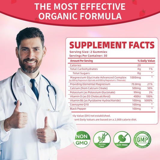 Gummies ingredients: Vitamin D, B6, CoQ10, calcium and potassium