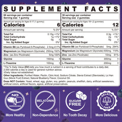Back and ingredient panel showing magnesium glycinate, glycine, L-theanine, B6 and zinc