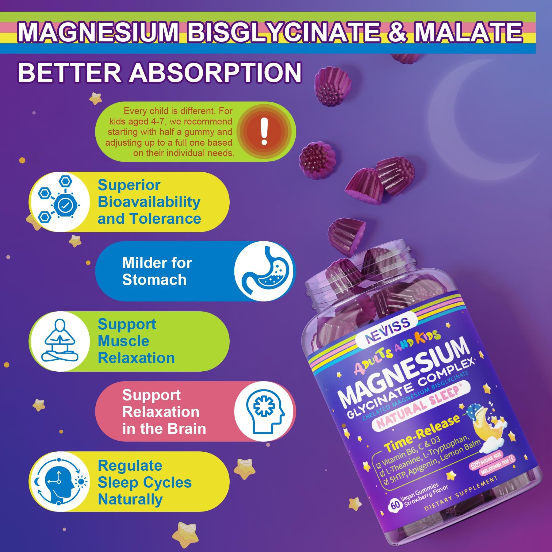Kids-friendly gummies for ages 4+ with 2-pack packaging