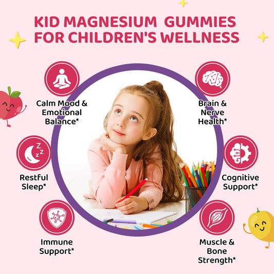 Close-up of magnesium glycinate gummies for kids with Peach & Mango flavor