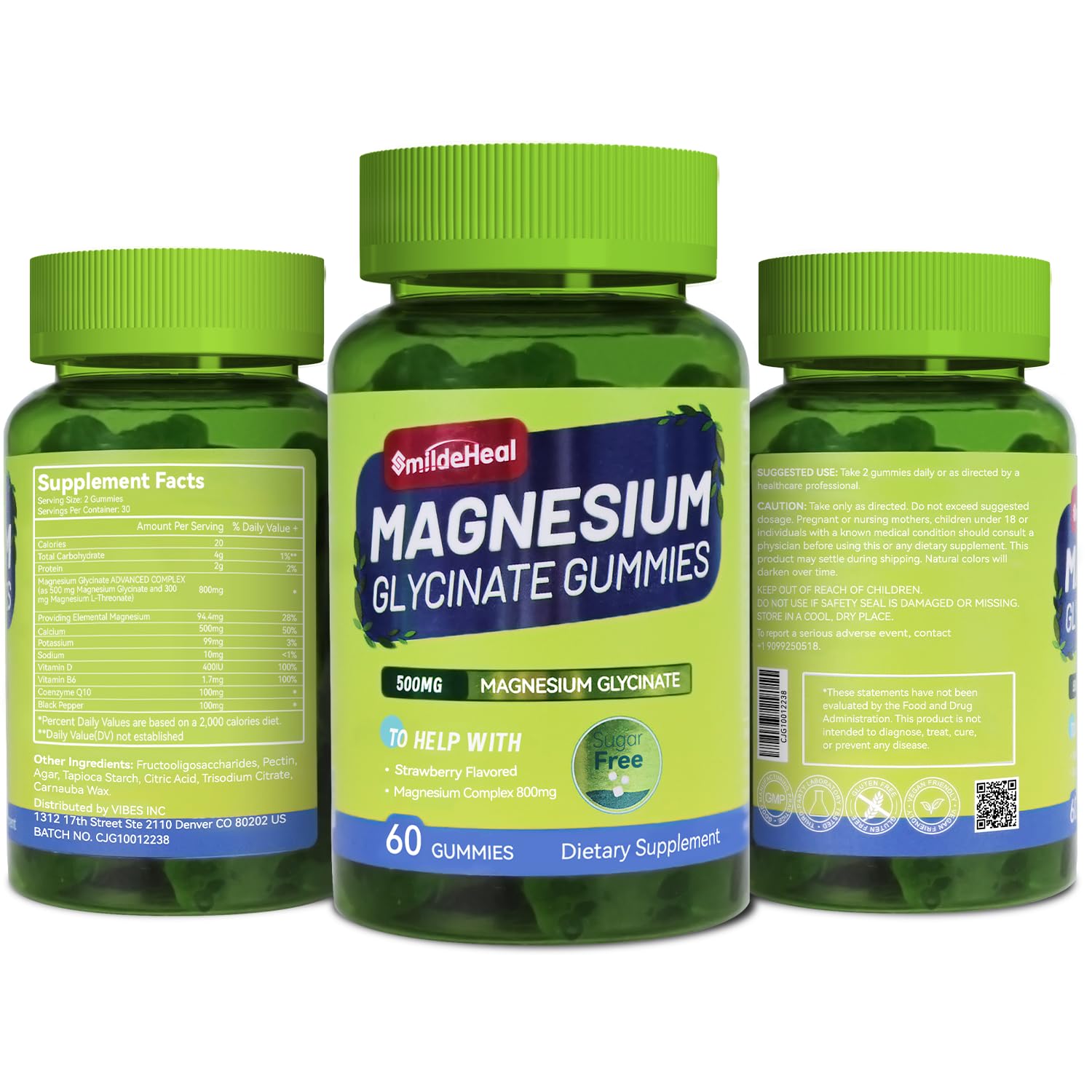 Nutrition facts label on the Magnesium Glycinate Gummies bottle