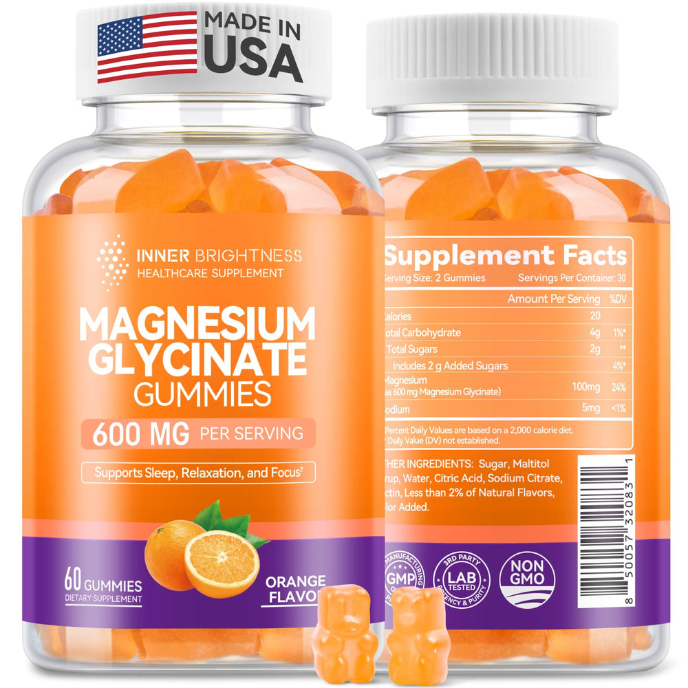 Front view of Magnesium Glycinate Gummies Orange flavor bottle, 60 count