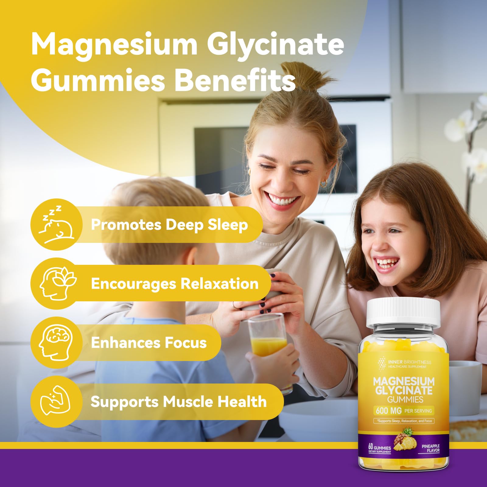 Nutrition label highlighting 600mg magnesium glycinate per serving