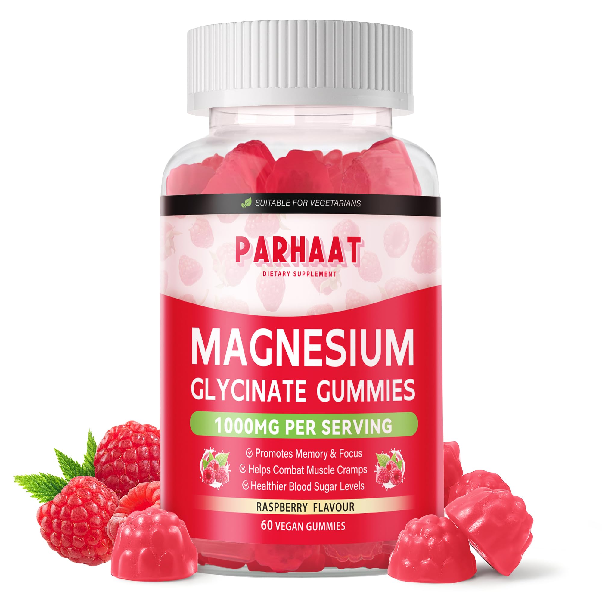 Bottle of Magnesium Glycinate Gummies Raspberry - 60 chews
