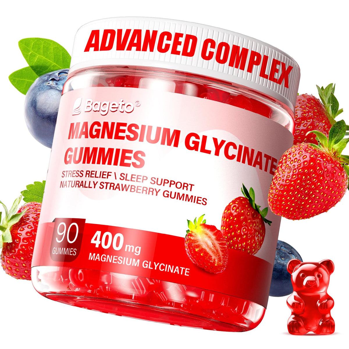 Strawberry magnesium glycinate gummies bottle 90 count