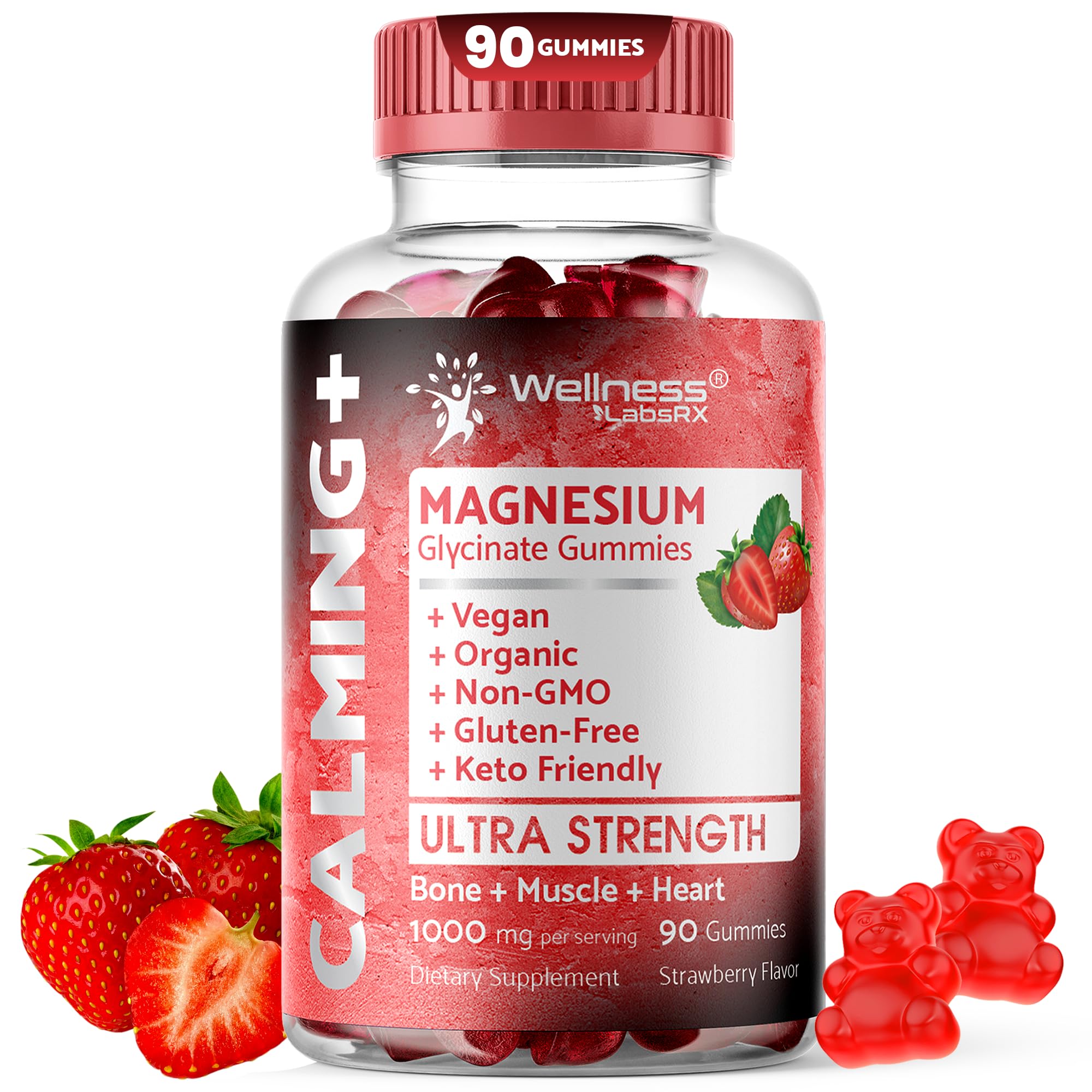 Bottle of Magnesium Glycinate Gummies in strawberry flavor