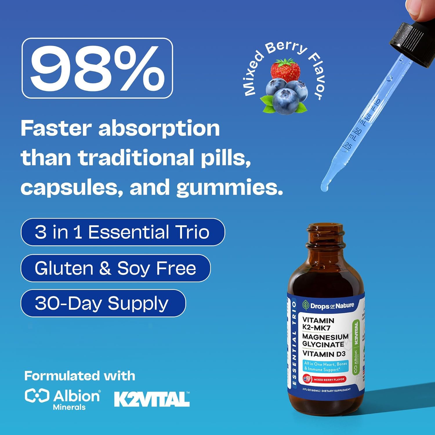 GMO-free label and lab-tested badge on bottle