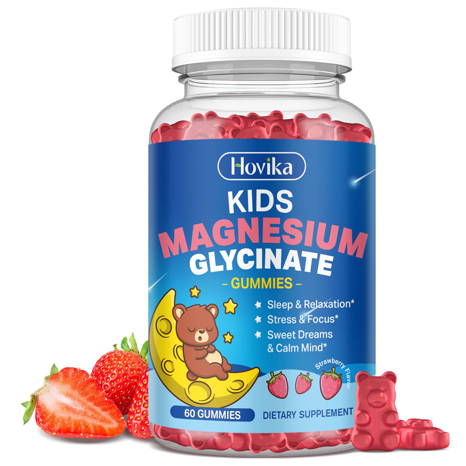 Bottle of kids magnesium glycinate gummies strawberry flavor 60 count