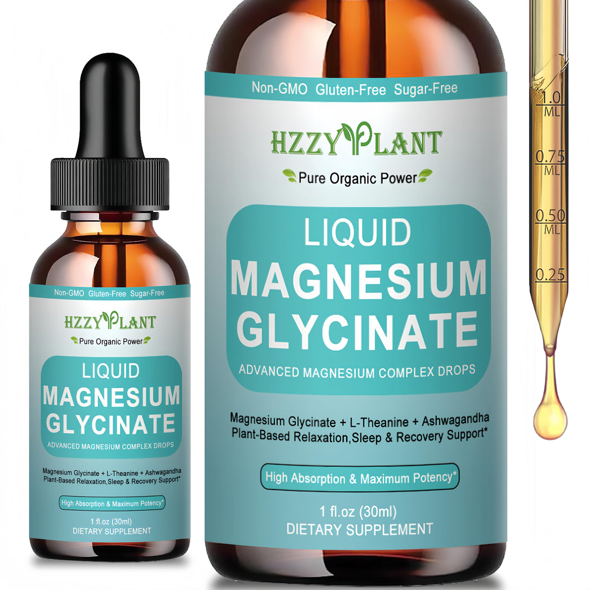 Berry-flavored Magnesium Glycinate 400mg liquid drops bottle label