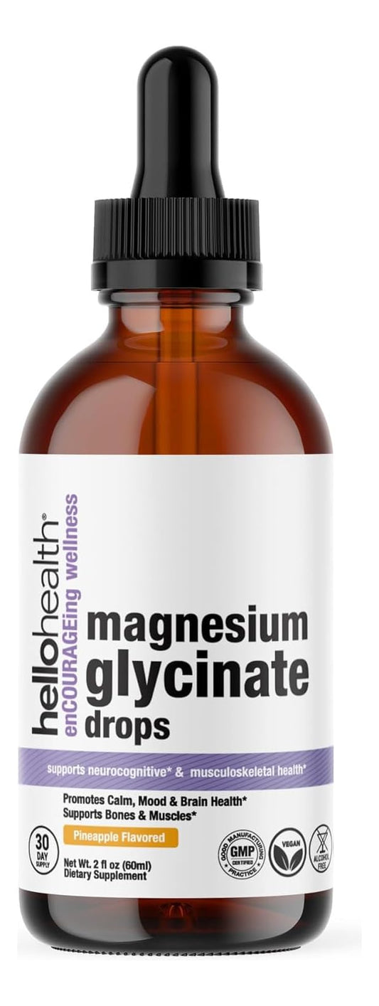 Magnesium Glycinate Liquid bottle with pineapple flavor label