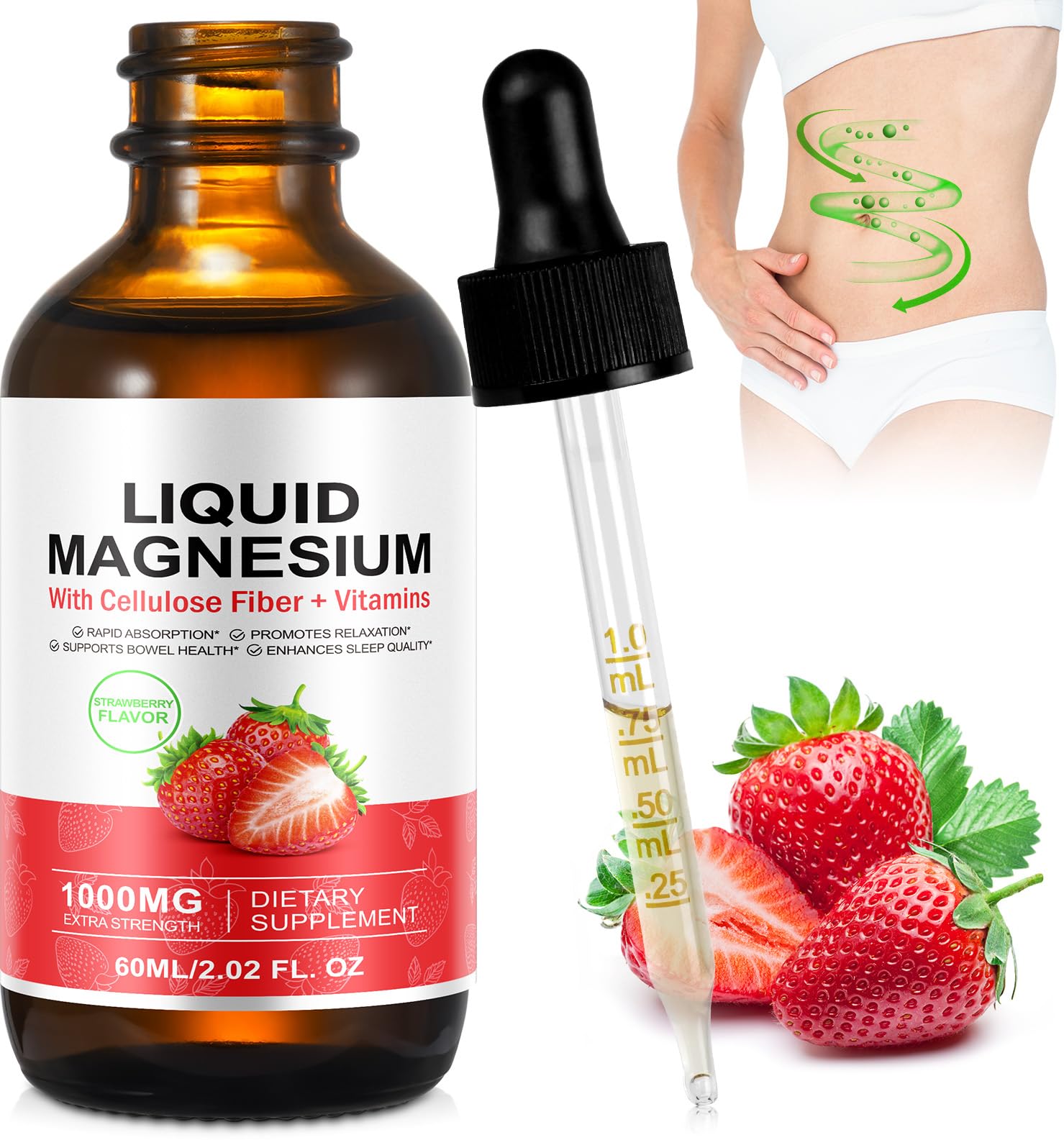 Bottle of Magnesium Glycinate Liquid Strawberry 60ml