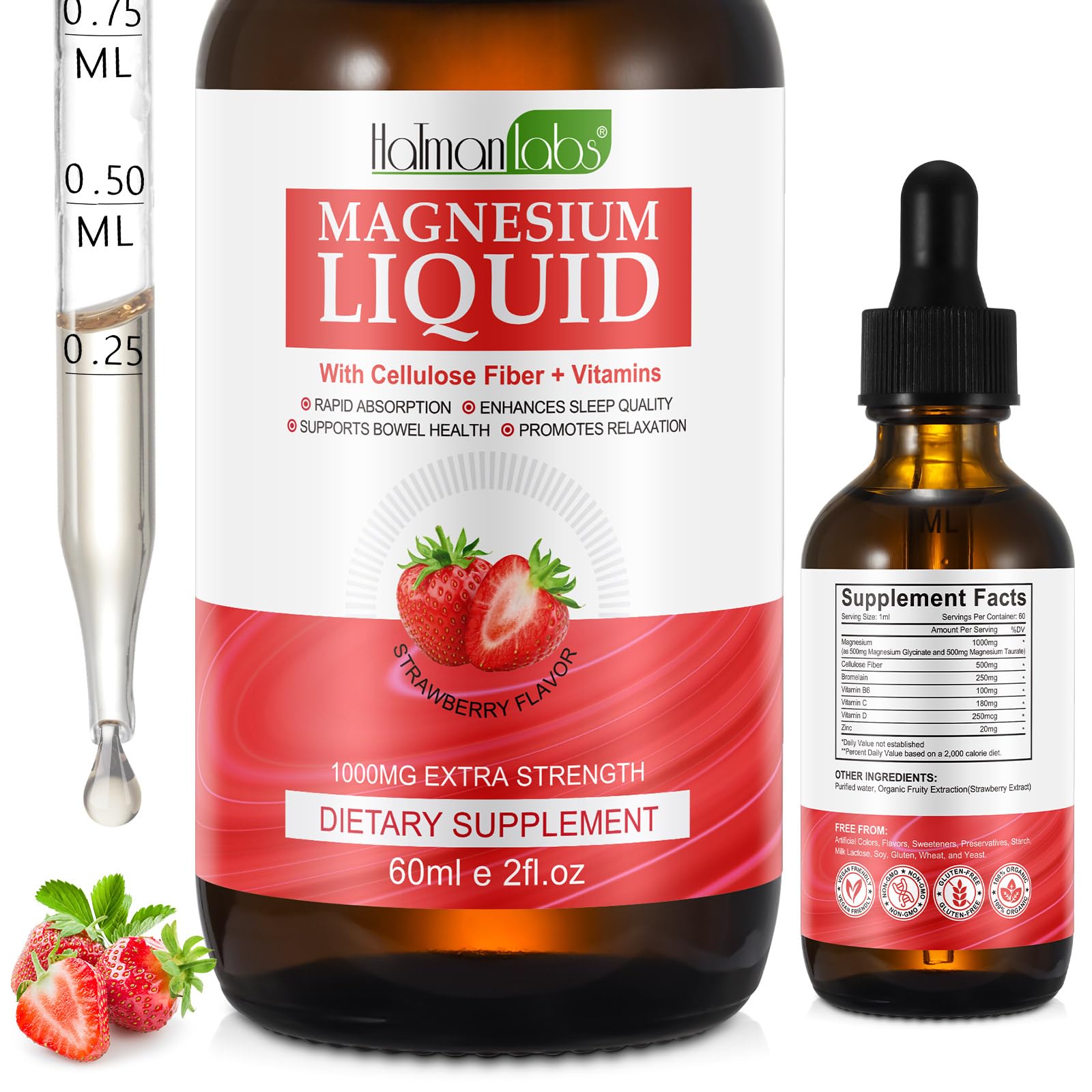 Strawberry flavored magnesium glycinate liquid bottle