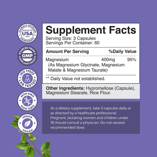 Magnesium glycinate malate taurate blend close up