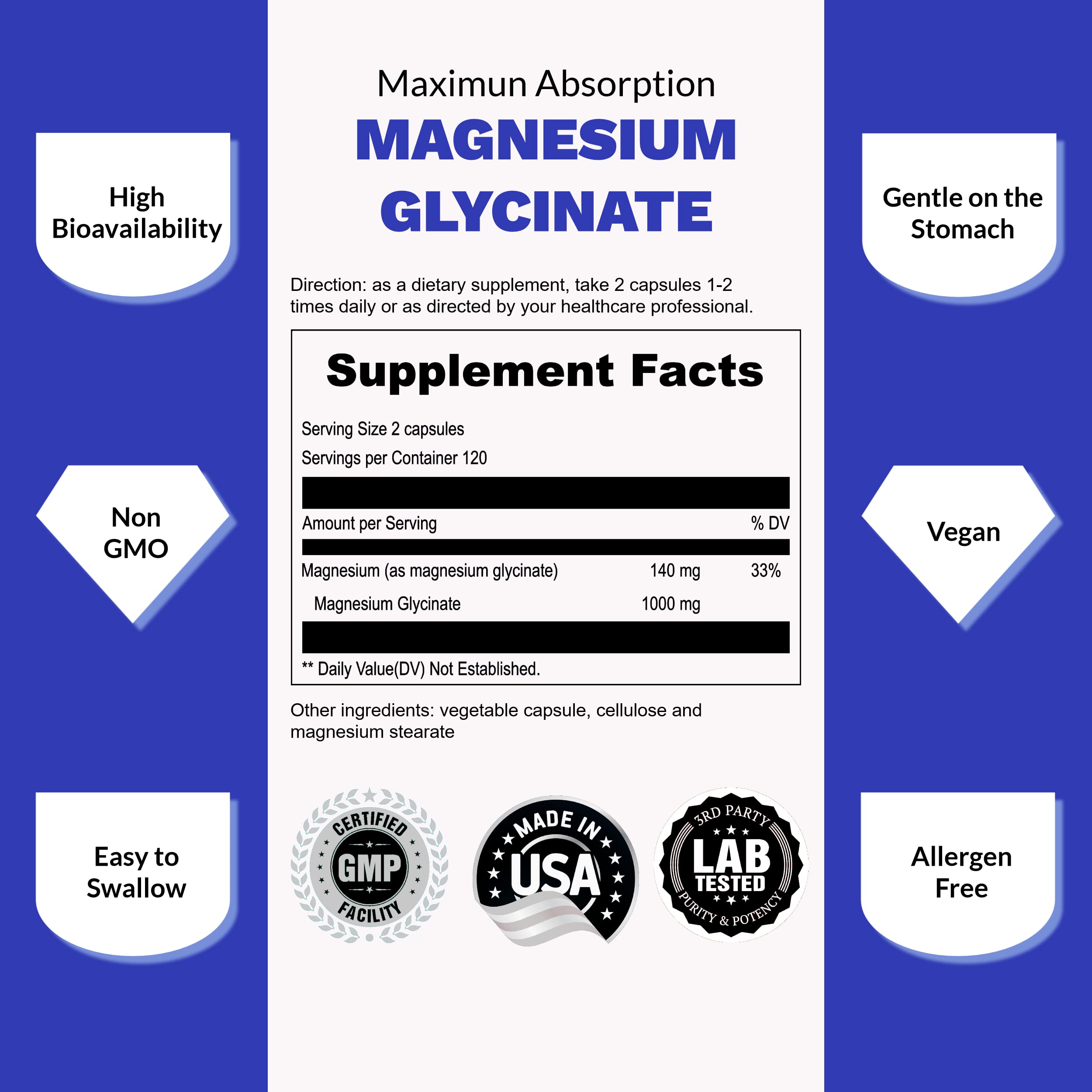 Magnesium glycinate supporting muscle function and bone health