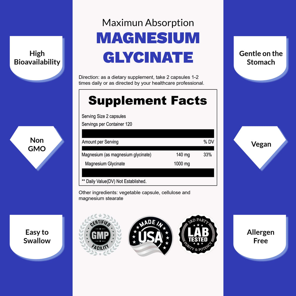Magnesium glycinate supporting muscle function and bone health