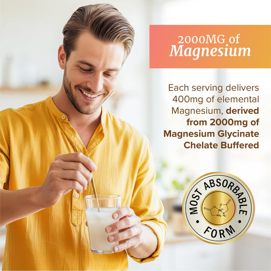 Scoop of peach mango magnesium glycinate powder being added to water