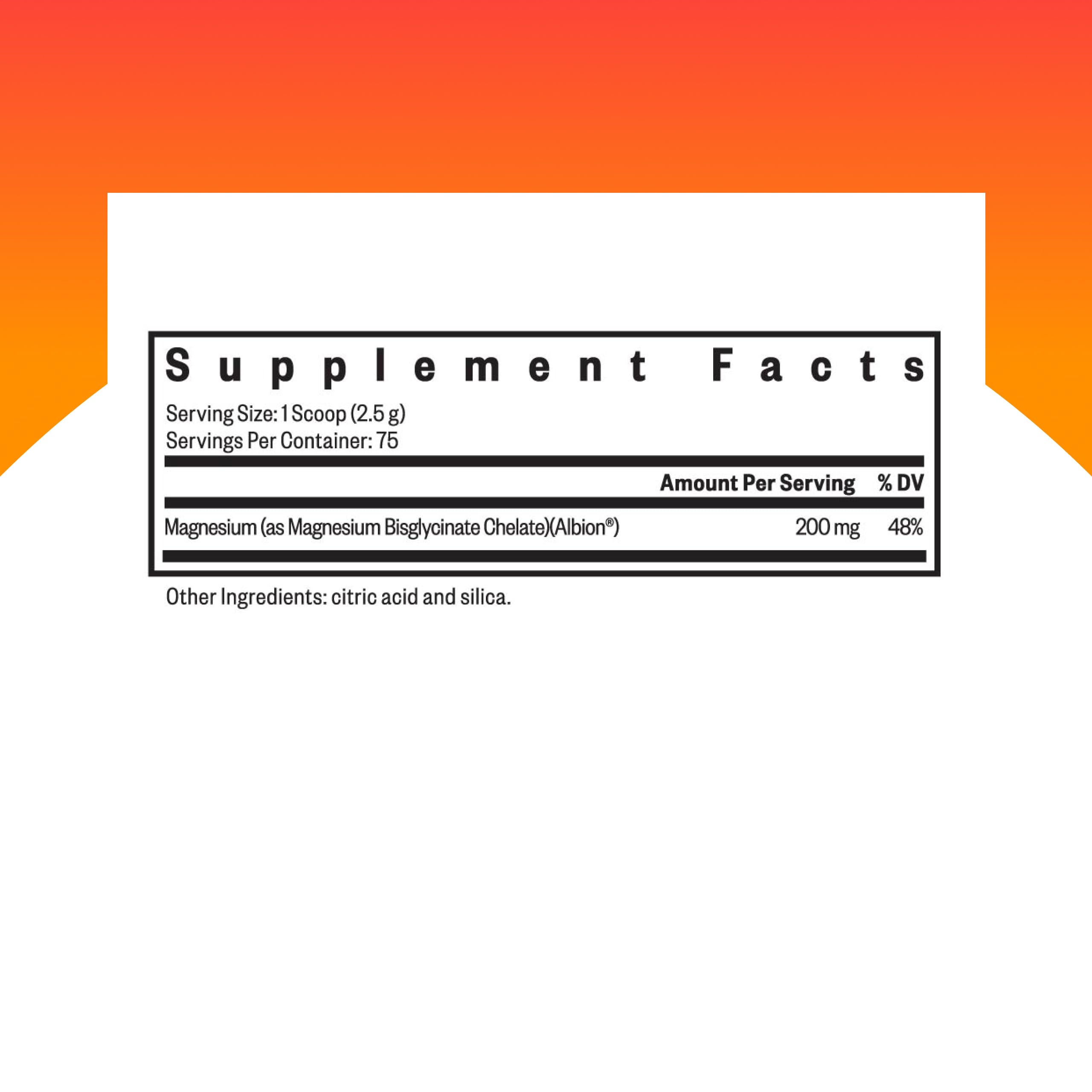 Magnesium glycinate powder scoop with 200 mg serving size