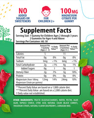Back view of Magnesium Gummies raspberry bottle with nutrition facts