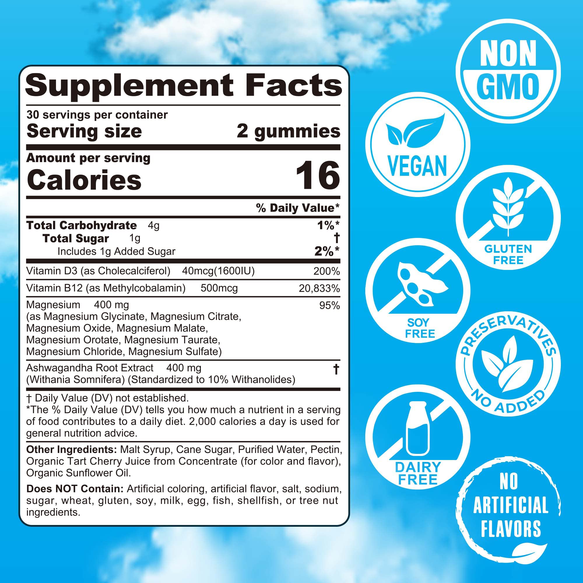 Gummies featuring ashwagandha and vitamins D3 & B12 for calmness