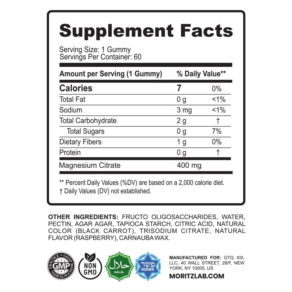 Magnesium gummies ingredients and label
