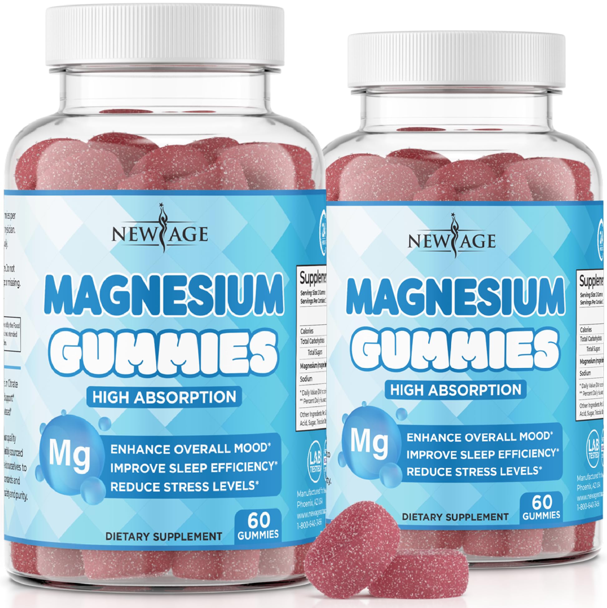 Front view of Magnesium Gummies Raspberry flavor bottle