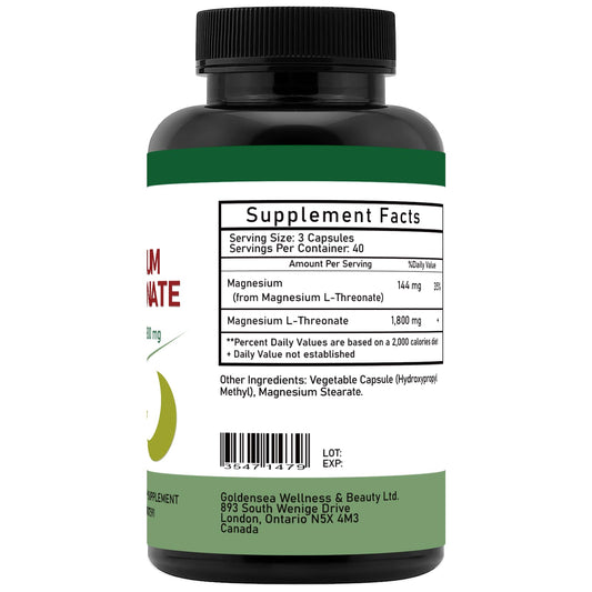 Close up of Magnesium L-Threonate capsule bottle label
