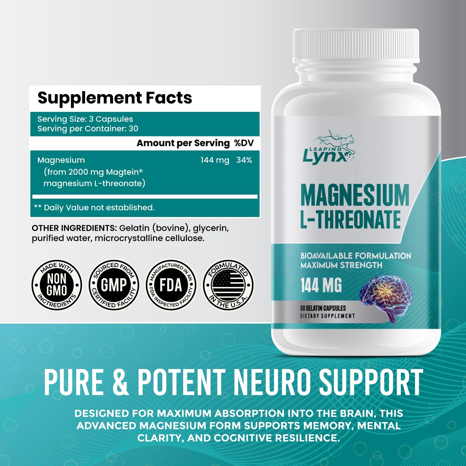 Close-up of Magnesium L-Threonate capsules