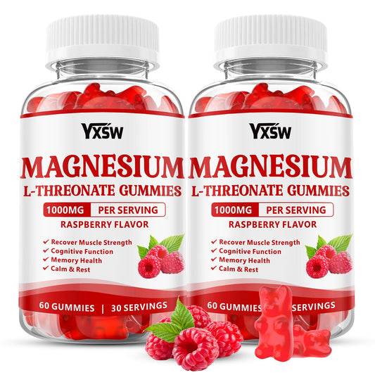 Front view of Magnesium L-Threonate Gummies Raspberry 120-count bottle