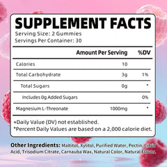 Close-up view of sugar-free Raspberry Magnesium L-Threonate gummies