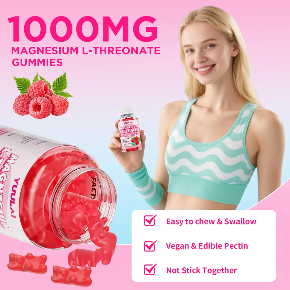 Vegan, gluten-free, sugar-free Magnesium L-Threonate Gummies Raspberry flavor