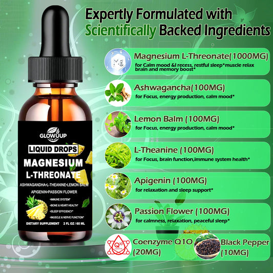Measured dropper showing dosage of 1000 mg Magnesium L-Threonate
