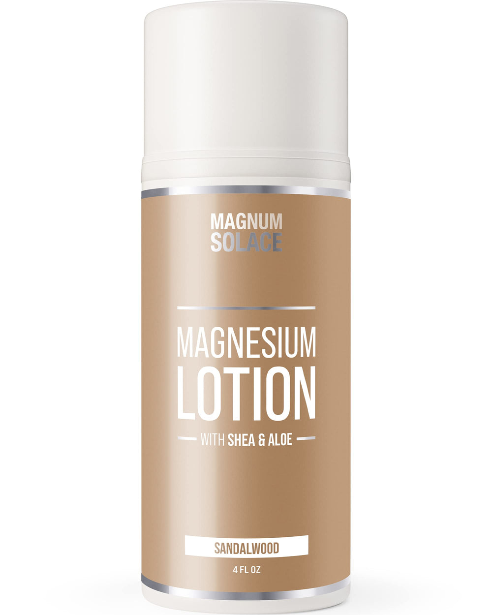 Front view of Magnesium Lotion bottle with Aloe and Shea
