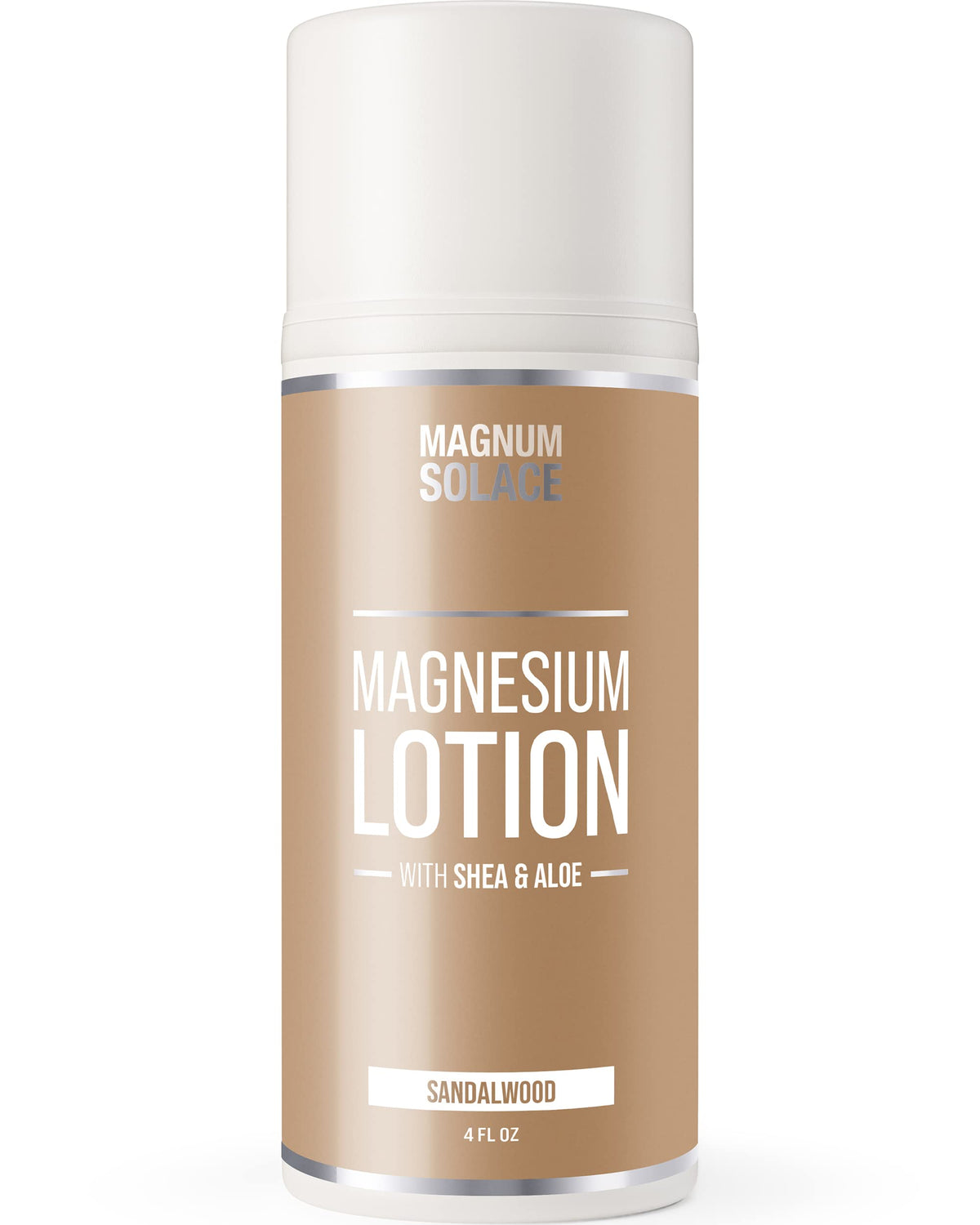 Front view of Magnesium Lotion bottle with Aloe and Shea