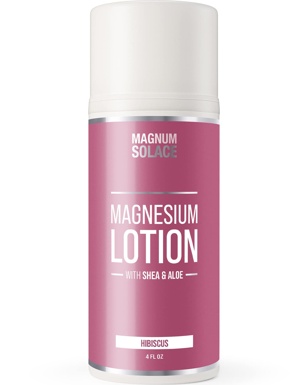 Magnesium lotion bottle with Aloe and Shea, Hibiscus scent, Made in USA
