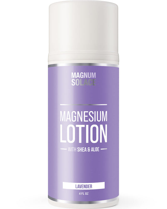 Magnesium lotion bottle with lavender label