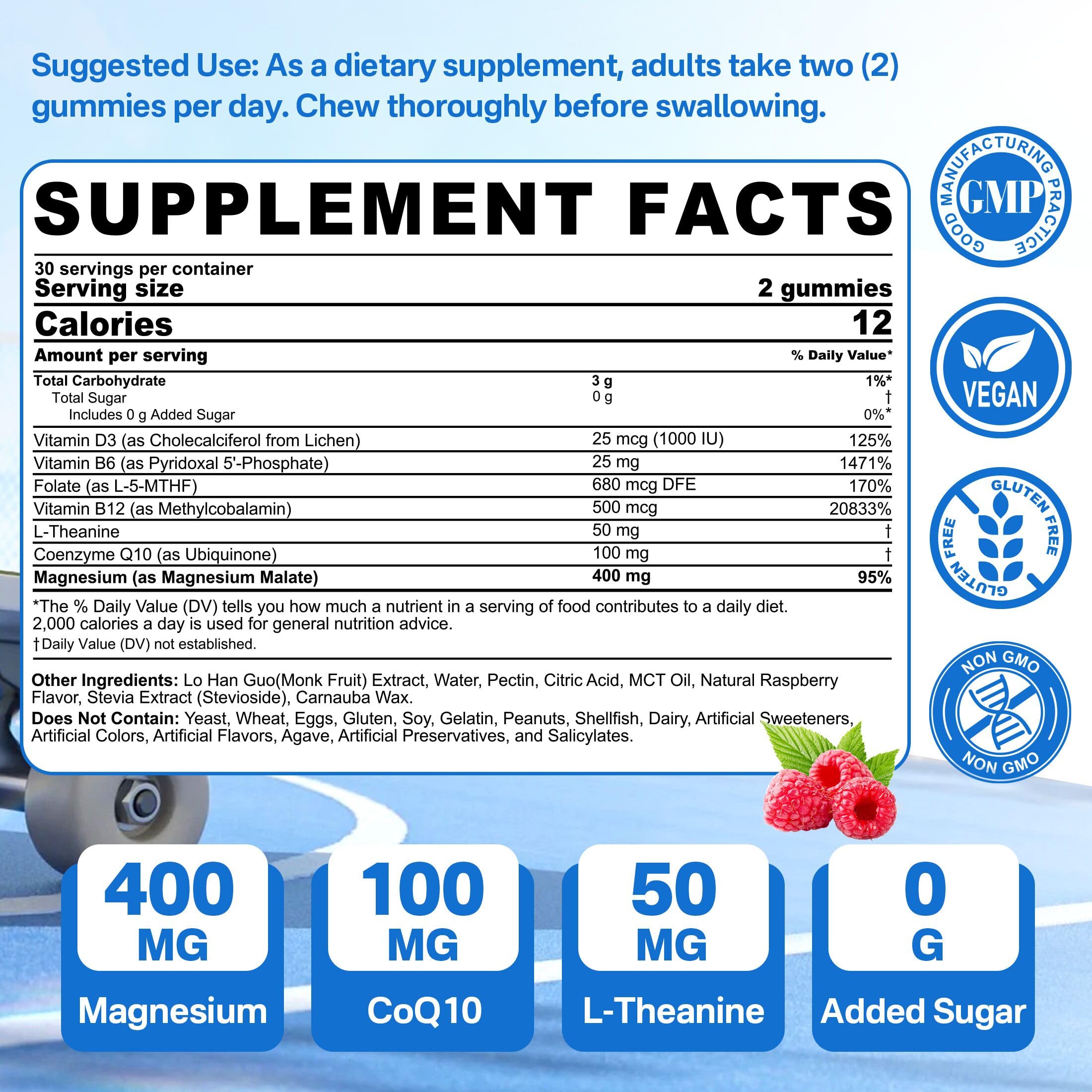 Close-up of sugar-free raspberry magnesium malate gummies