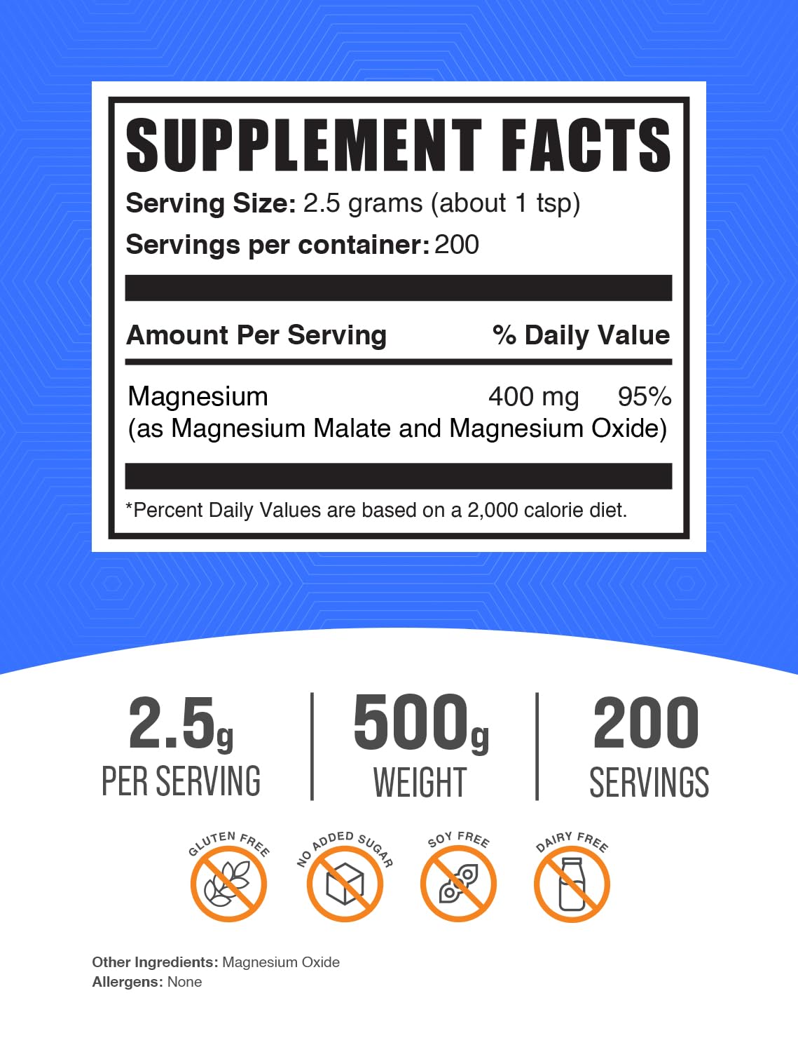 Magnesium Malate powder per serving containing 300 mg magnesium